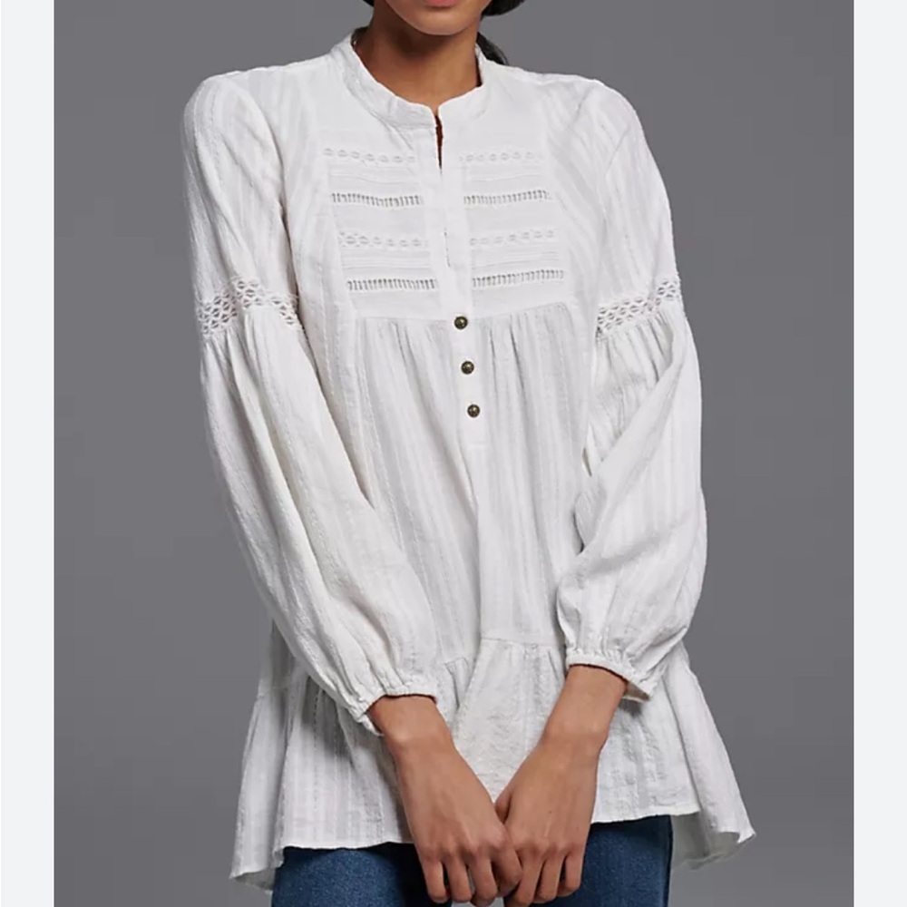 Anthropologie White Button-Front Blouse